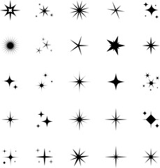 Star icons. Twinkling stars. Sparkles, shining burst