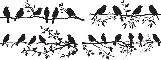 Birds on Branches Silhouette Vector Illustration
