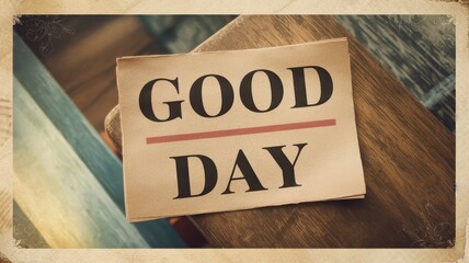 Vintage Good Day Newspaper Clipping on Wooden Surface