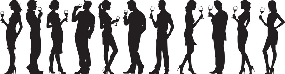 Silhouette of People Toasting with Wine Glasses Vector Illustration