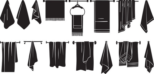 Towel Vector Set: Black Silhouettes Isolated on White Background
