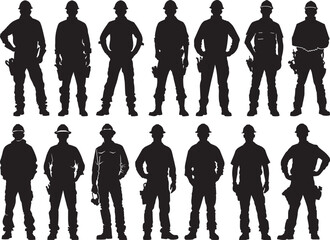 Construction Worker Silhouettes Vector Illustration on White Background