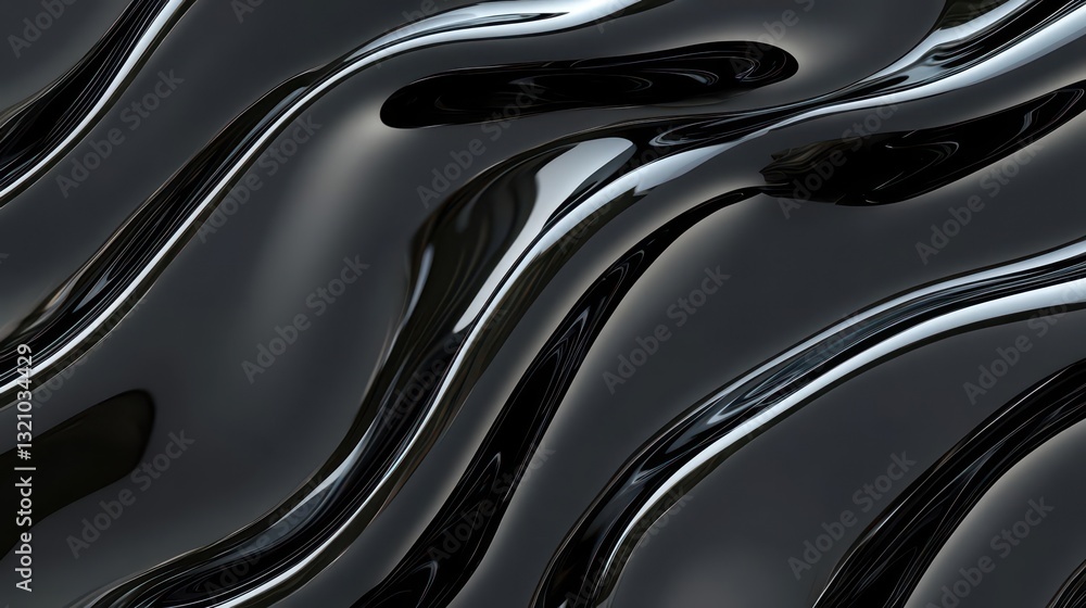 Poster smooth black liquid flowing down a surface creating an artistic visual effect with glossy reflection