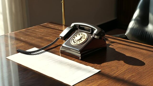 A phone buzzing unanswered on a desk with a tipped-back chair