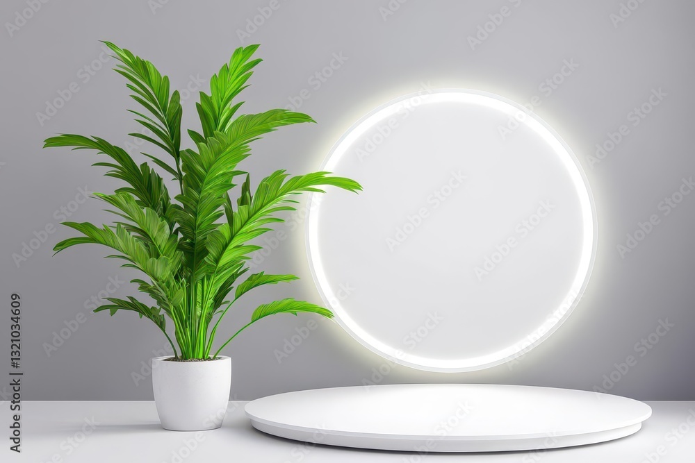 Aufkleber elegant plant in a minimalist white pot with soft white light illuminating its green leaves creating