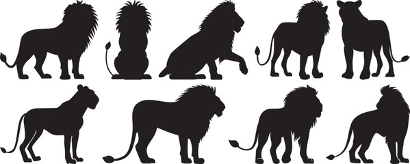Lion Silhouettes Vector Illustration Set on White Background