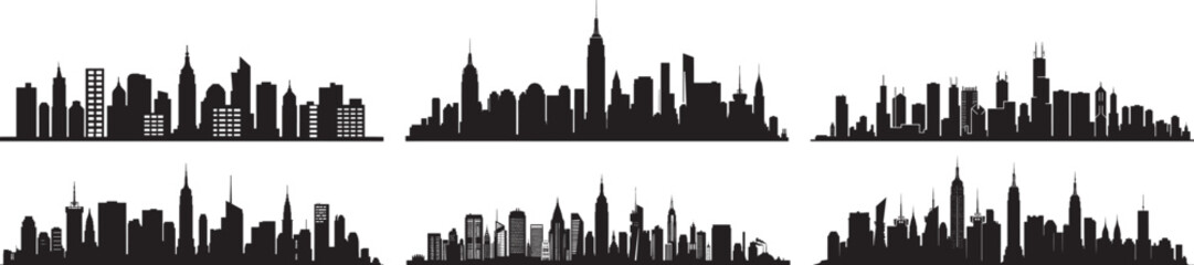 Obraz premium City Skyline Silhouette Vector Collection, Isolated on White Background