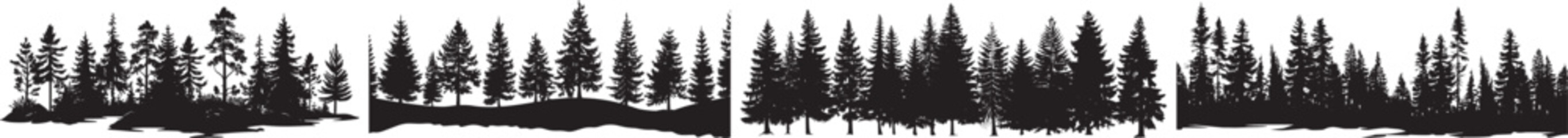 Pine Forest Silhouette Vector Illustrations