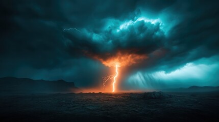 A breathtaking image capturing a powerful lightning strike illuminating a dark stormy sky, emphasizing the beauty and danger of natural weather phenomena.