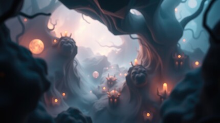 Mystical Enchanted Forest with Glowing Lanterns