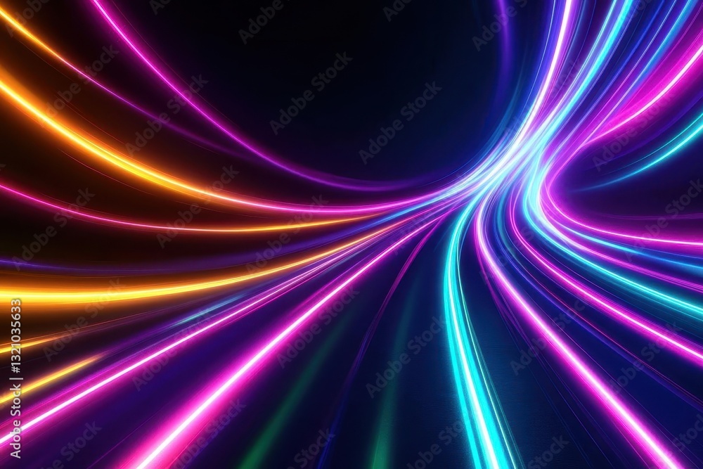 Poster Captivating neon light tunnel with vibrant colors creating a futuristic and dynamic atmosphere for exploration