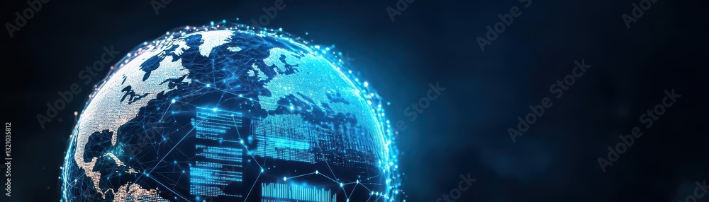 Poster Globe surrounded by a network of interconnected lines representing global connectivity and modern communication