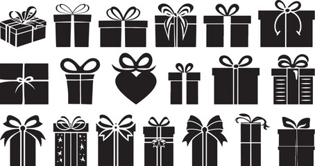 Gift Box Silhouettes Vector Illustration Isolated on White Background