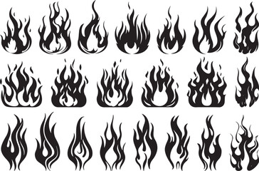 Black Flames Vector Set, Isolated on White Background
