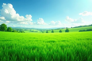 Obraz premium Rich green rectangular field, idyllic pastoral scene, idyllic, scenery