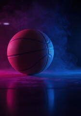 A dynamic high-energy image of a basketball resting on a smooth surface with focus on texture and simplicity