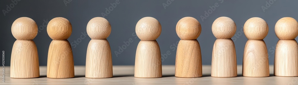 Poster a neatly arranged row of wooden pegs on a surface showcasing simple craftsmanship and precise organi