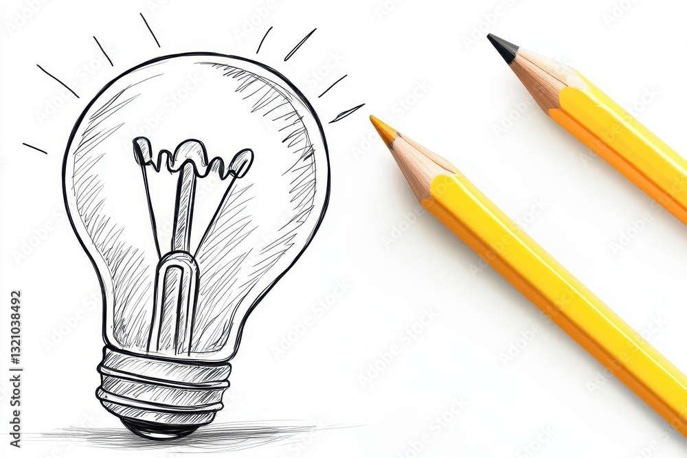 Poster creative light bulb filled with colorful pencils symbolizing bright ideas and innovative thinking in