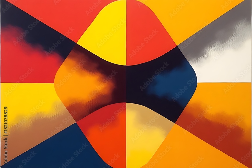 Poster dynamic abstract art composition featuring bold colors and shapes modern gallery art installation in