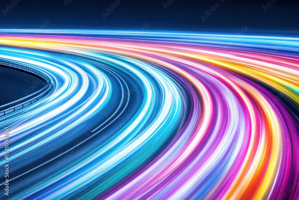 Poster captivating nighttime highway with blurring light streaks from passing cars creating a stunning visu
