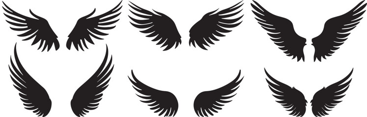 Obraz premium Angel Wings Vector Collection, Black Silhouettes on White Background
