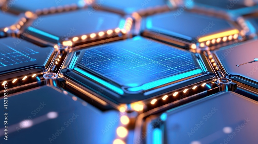 Poster Hexagon array pattern with vivid blue background creating a contemporary and stylish visual display in digital art
