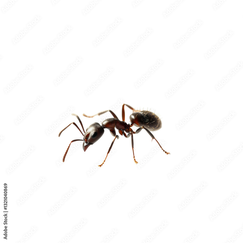 Poster realistic depiction of ant showcasing its detailed anatomy and features, emphasizing its segmented body and antennae. This captures essence of this industrious insect