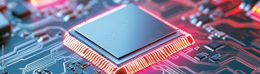 Poster Close-up of cpu chip placed on a circuit board highlighting the intricacies and complexity of modern technology