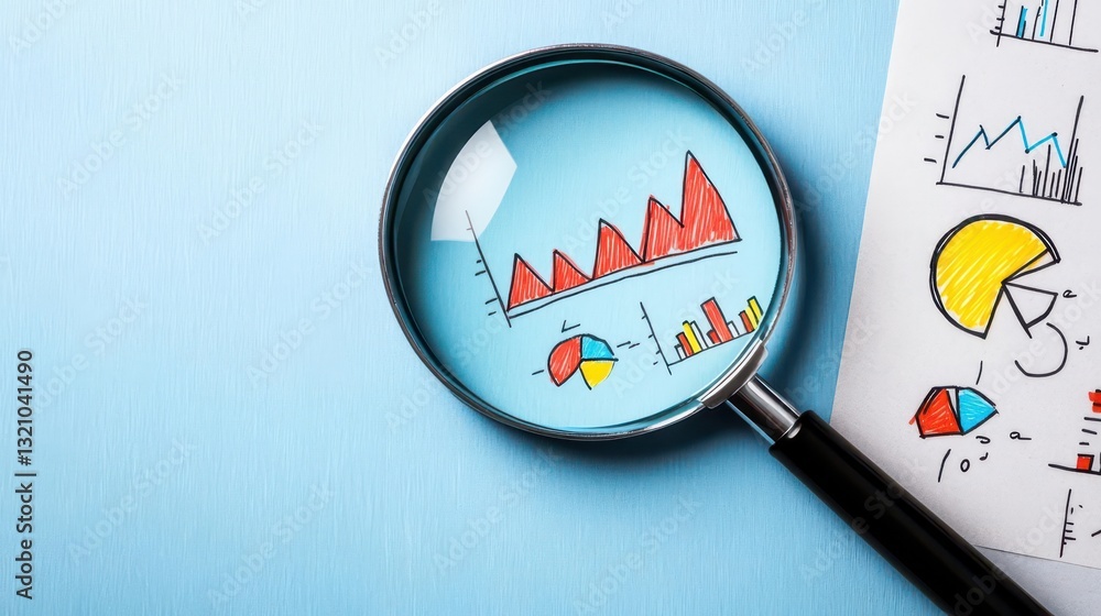 Poster Hand-drawn graph with a magnifying glass over it offering a close-up view for enhanced analysis and interpretation of data