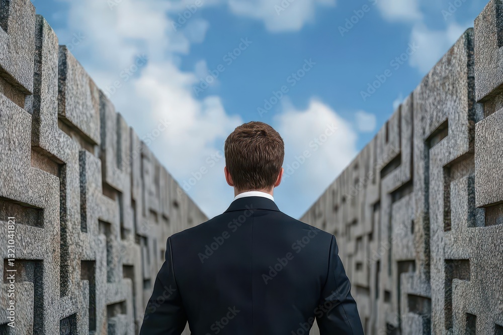 Aufkleber Man in a suit walking through an imaginary wall representing a breakthrough or overcoming obstacles in business life