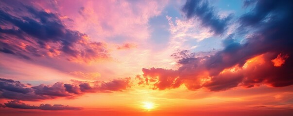 Fototapeta premium Stunning sunset with vibrant clouds and brilliant sky colors over the horizon