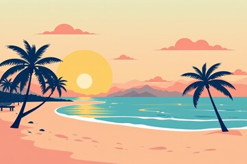Obraz premium there are two palm trees on the beach with a blue sky