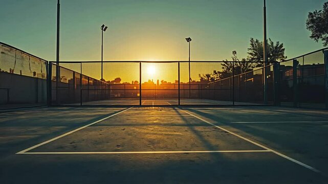 Golden Hour Glow: A Padel Court Bathed in Warm Sunset Light, Sports and Recreation
