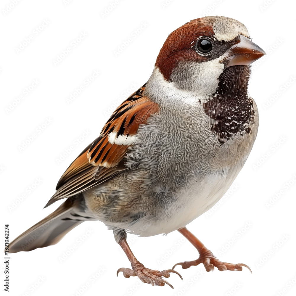 Poster detailed image of sparrow with brown and gray feathers, showcasing its distinctive markings and vibr
