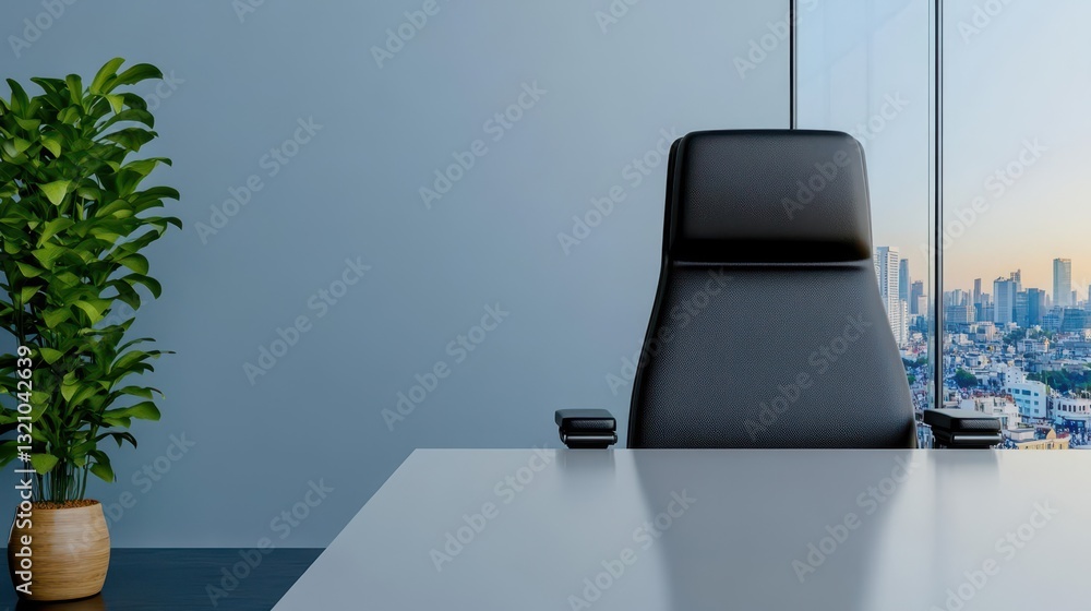 Aufkleber simple desk scene featuring a lush green plant in the foreground to create a calm and inviting work 