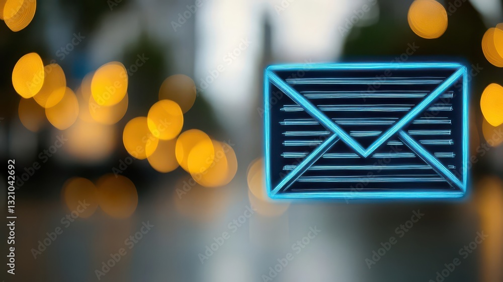 Poster vibrant blue email envelope placed on a light surface representing digital communication and modern 