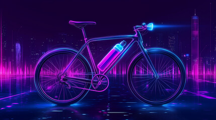 Fototapeta premium Neon-lit bicycle standing in an urban alleyway with colorful graffiti art on the walls, creating a vibrant and energetic street scene.