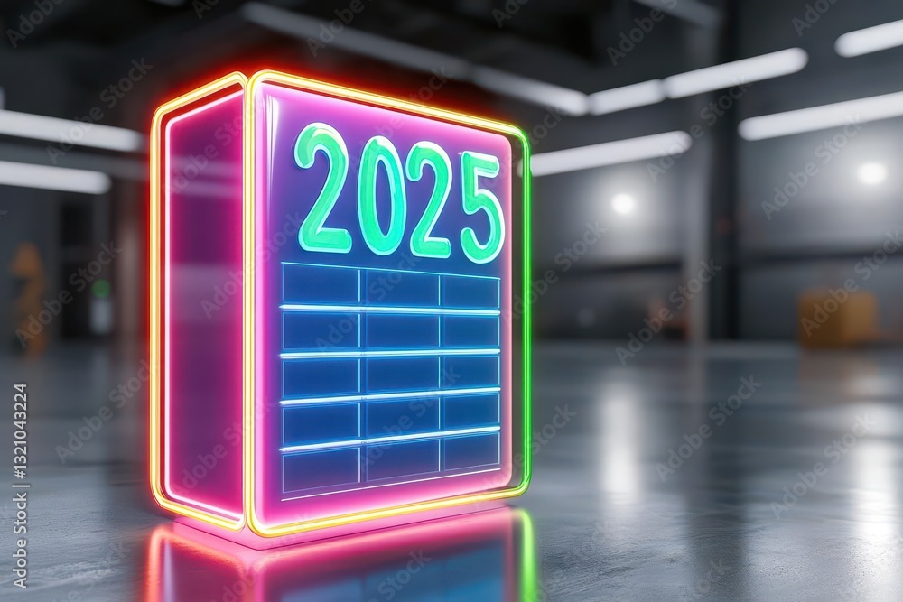 Poster eye-catching neon sign displaying the year 202 creating a futuristic and trendy urban atmosphere in 