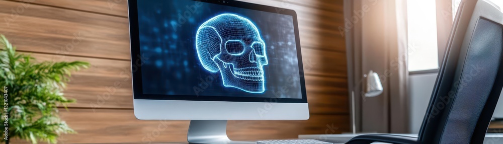 Aufkleber Computer displaying a human scan on the screen highlighting advanced medical technology and health monitoring solutions