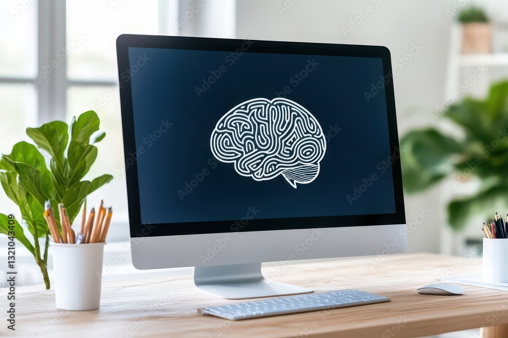 Poster computer screen presenting a detailed brain image illustrating neuroanatomy and advanced neurologica