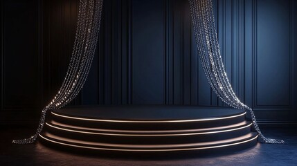 A Luxurious Black Stage Adorned With Sparkling Draping Chains