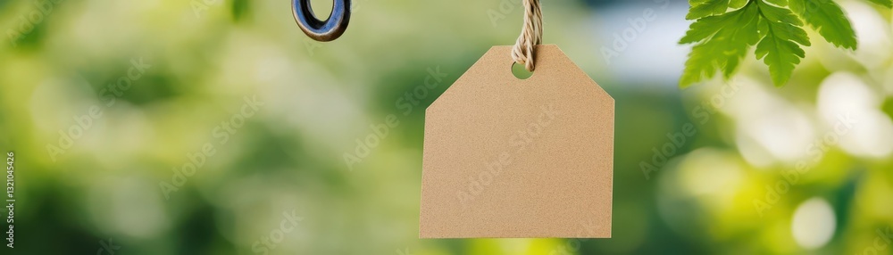 Aufkleber paper tag hanging from a branch of a tree in a natural outdoor setting surrounded by lush greenery a