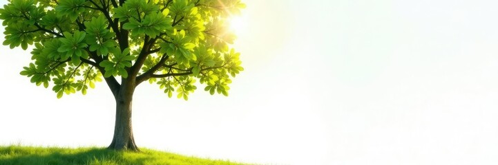 Obraz premium Tree on white background with sunlight filtering through, simplicity, shade, leafy greens