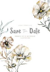 Frame flowers for text. Watercolor plants template for greeting card