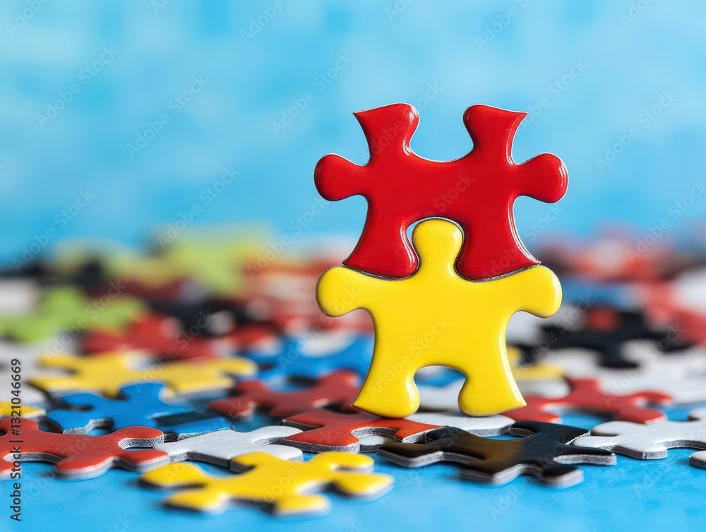 Aufkleber Colorful puzzle piece isolated on a white background symbolizing problem solving and strategic thinking in life