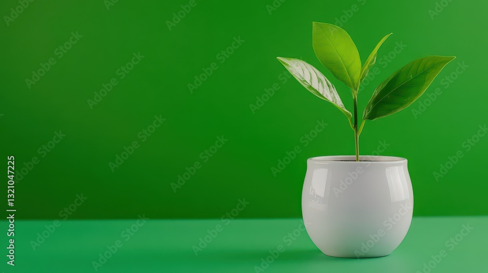 Aufkleber elegant green plant in a simple white vase placed on a bright surface creating a fresh and modern de