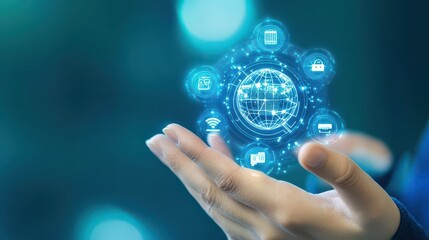 Hand holding virtual reality device indicating immersive technology experience and digital interaction in modern life