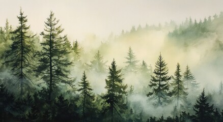 Misty mountain forest landscape