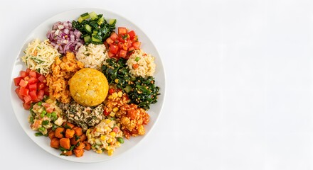 Colorful Vegetable and Grain Bowl on Plain White Background, HD Minimal Style