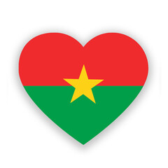 Burkina Faso national flag in heart shape isolated on white. Illustration